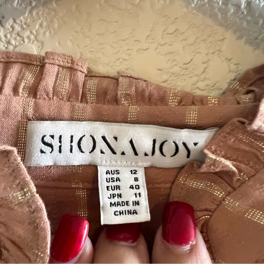 Shona Joy Boho Balloon Sleeve Gold Metallic Blouse Size 8 - Picture 7 of 11